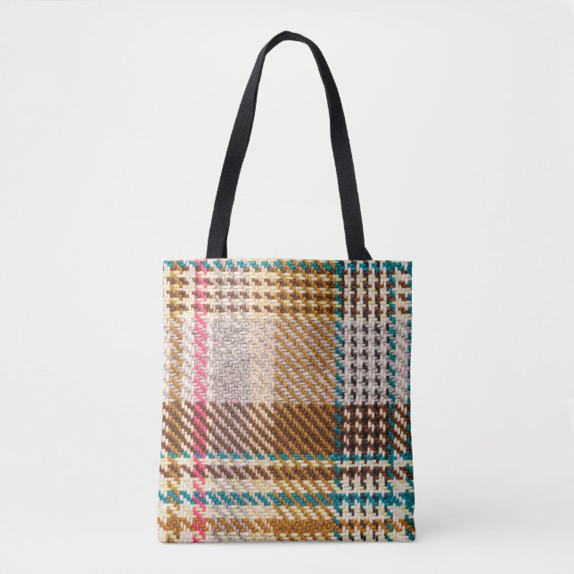 Brown checkered fabric, Scottish wool. Tote Bag (Front)