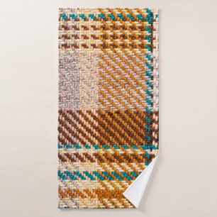 Brown checkered fabric with colored threads. Scott Bath Towel