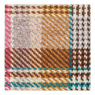 Brown checkered fabric with colored threads. Scott Faux Canvas Print