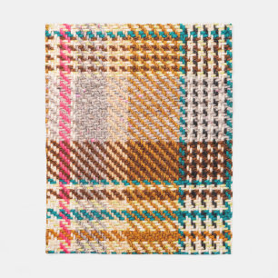 Brown checkered fabric with colored threads. Scott Fleece Blanket