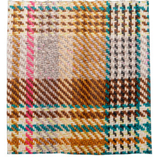Brown checkered fabric with colored threads. Scott Shower Curtain