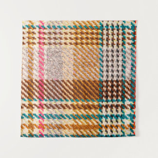 Brown checkered fabric with colored threads. Scott Tapestry
