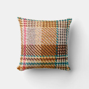Brown checkered fabric with colored threads. Scott Throw Pillow