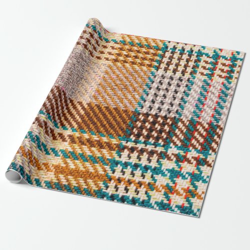 Brown checkered fabric with colored threads Scott Wrapping Paper