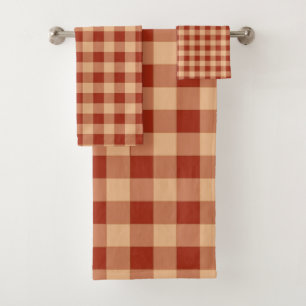 Brown Checkered Gingham Pattern Bath Towel Set
