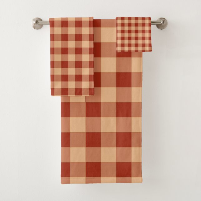 Brown Checkered Gingham Pattern Bath Towel Set (Insitu)