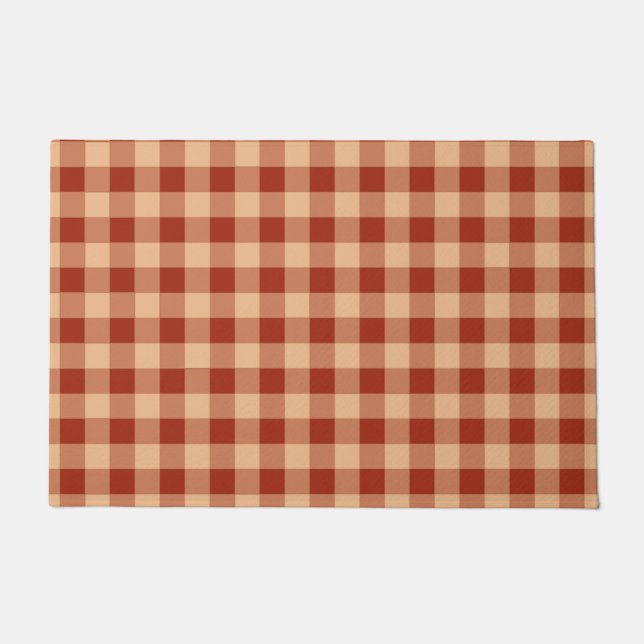 Brown Checkered Gingham Pattern Doormat (Front)