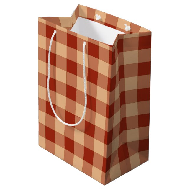 Brown Checkered Gingham Pattern Medium Gift Bag (Back Angled)