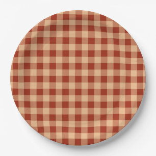 Brown Checkered Gingham Pattern Paper Plates