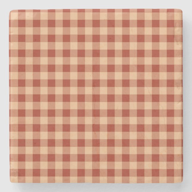 Brown Checkered Gingham Pattern Stone Coaster (Front)