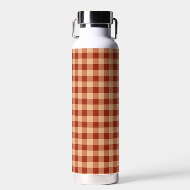 Brown Checkered Gingham Pattern Water Bottle (Front)