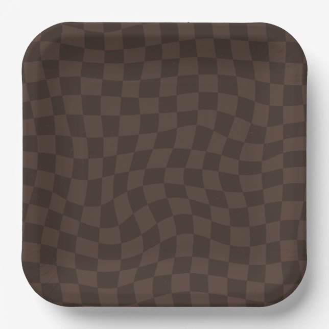 Brown Checkered Paper Plates - 9in (Front)