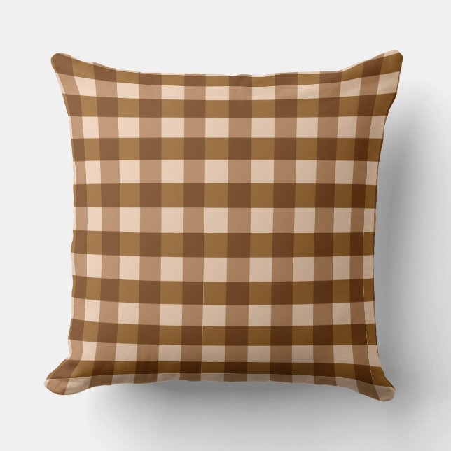 Brown checkered patterned throw pillow cushion (Front)