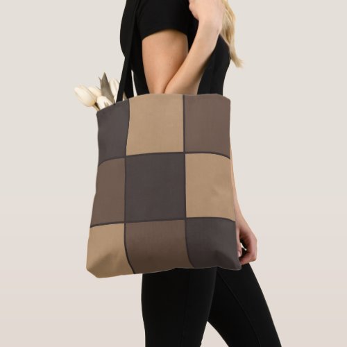 Brown Checkered Tote Bag