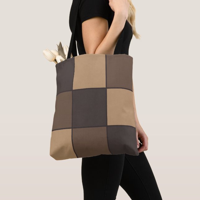 Brown Checkered Tote Bag (Close Up)