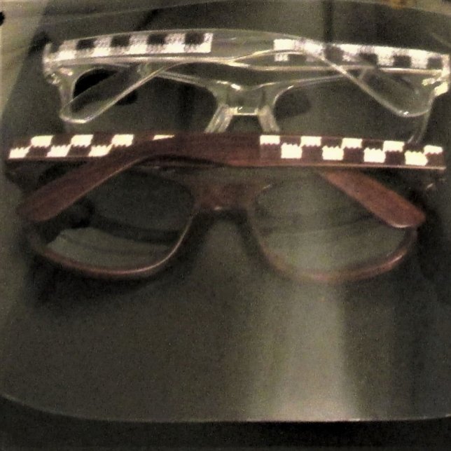 Brown Checkered Unique Designer Crochet Print Wood Sunglasses (Sunglasses great for kids or adults. Checkered Squares Pattern Original Crochet by Delores Chamblin.)