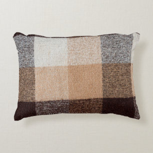 Brown checkered wool plaid fabric texture. tartan  accent pillow
