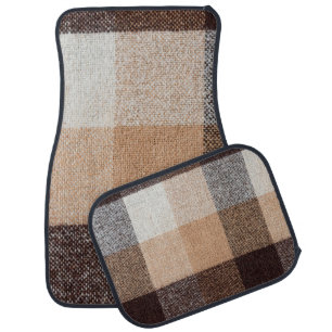 Brown checkered wool plaid fabric texture. tartan car floor mat