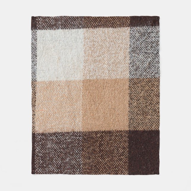Brown checkered wool plaid fabric texture. tartan  fleece blanket (Front)