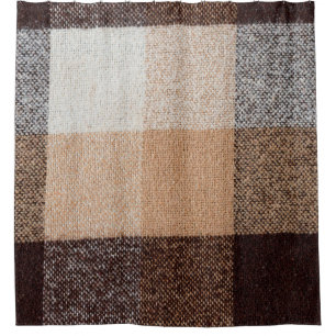 Brown checkered wool plaid fabric texture. tartan  shower curtain