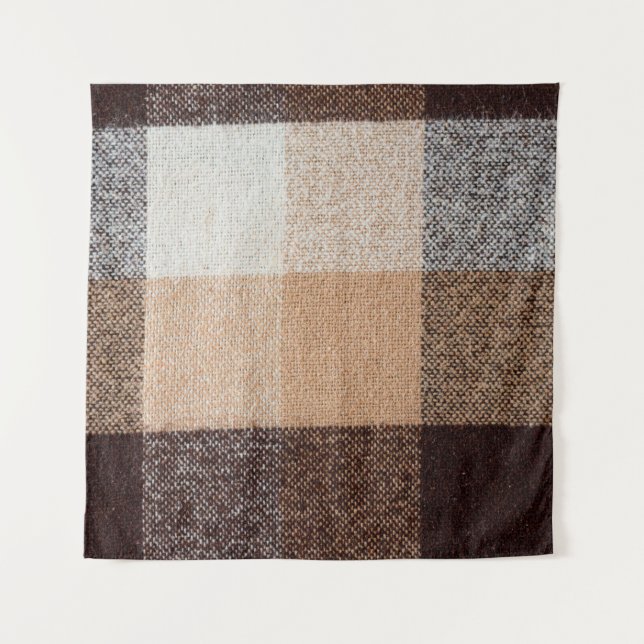 Brown checkered wool plaid fabric texture. tartan  tapestry (Front)