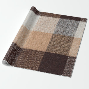 Brown checkered wool plaid fabric texture. tartan wrapping paper