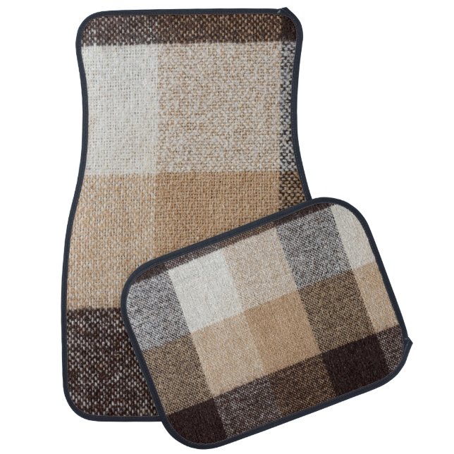 Brown Checkered Wool: Tartan Texture Car Floor Mat (Set)