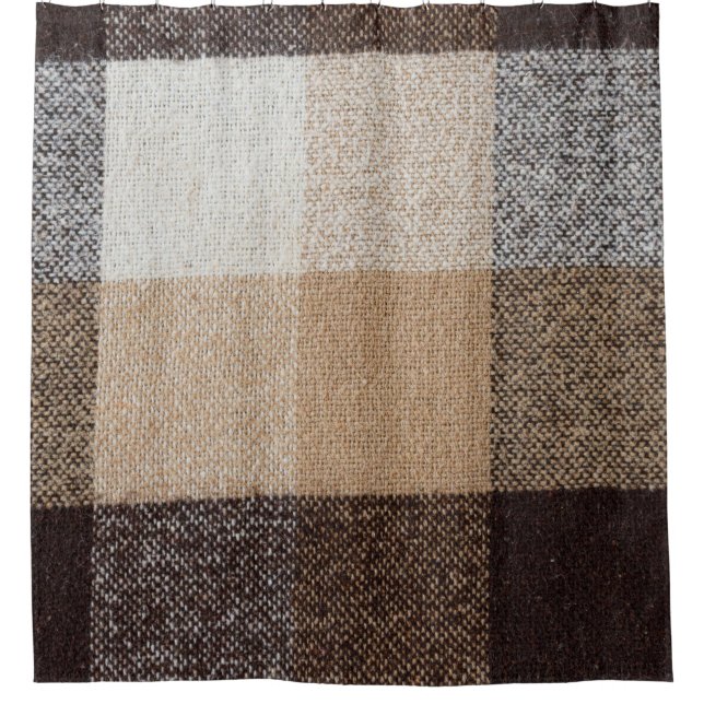 Brown Checkered Wool: Tartan Texture Shower Curtain (Front)