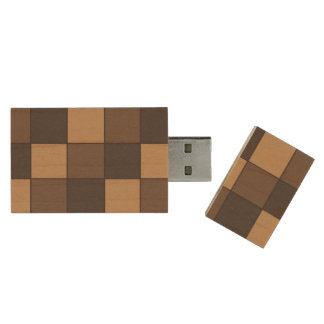 Brown Checkers Wood Flash Drive