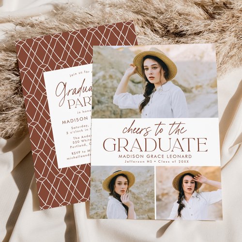 Brown  Cheers to the Grad Photo Graduation Party Invitation