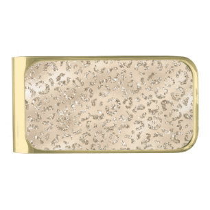 Brown Cheetah Leopard Skin Print Pattern Animal Gold Finish Money Clip