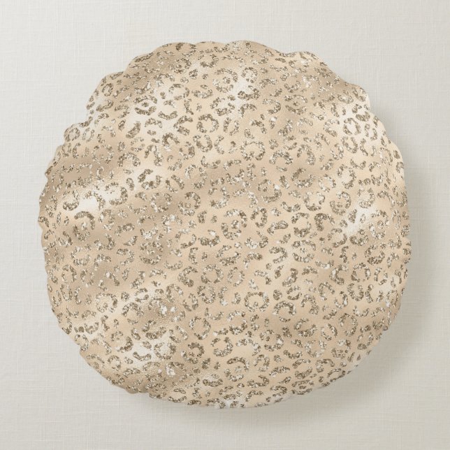 Brown Cheetah Leopard Skin Print Pattern Animal Round Pillow (Front)