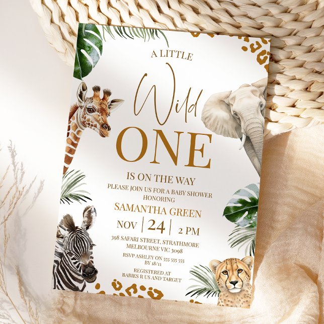 Brown Cheetah Safari Wild One Baby Shower Invitation (Safari Wild One Baby Shower Invitation, Little Wild One Safari Baby Shower Invitation, Jungle Animal)
