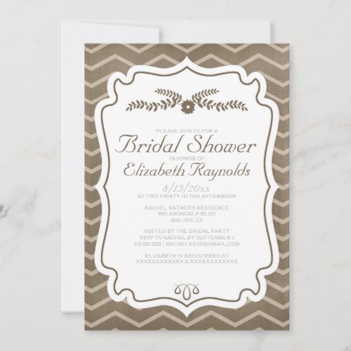 Brown Chevron Stripes Bridal Shower Invitations
