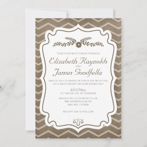 Brown Chevron Stripes Wedding Invitations