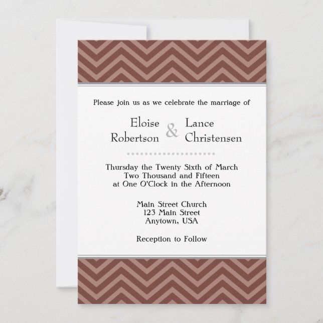 Brown Chevron Wedding Invitations (Front)
