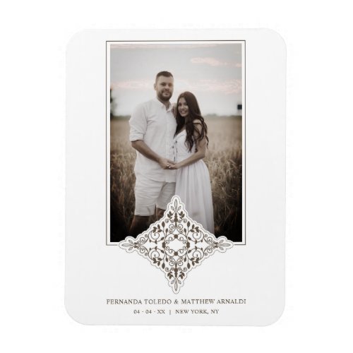 Brown Chic Lace Romantic Photo Couple Wedding Magnet