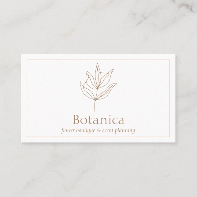 Brown Chic Minimalist Leaf Fern Floral Business Card (Front)