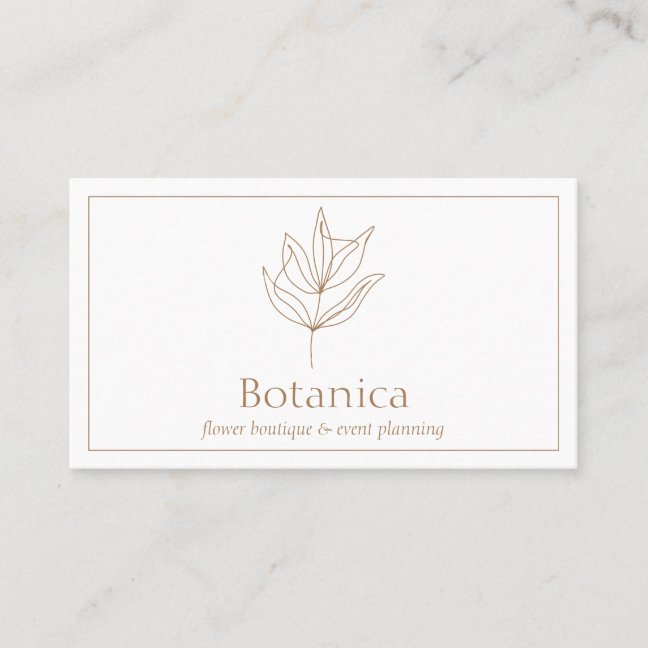 Brown Chic Minimalist Leaf Fern Floral Business Card
