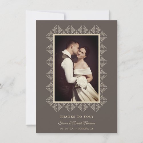 Brown Chic Wedding Flourish Lace Framed Photo Thank You Card