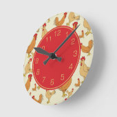 Brown Chicken and Roosters Numbered Round Clock (Angle)