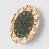 Brown Chicken and Roosters Roman Numbered Round Clock (Angle)