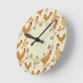 Brown Chicken and Roosters Round Clock (Angle)
