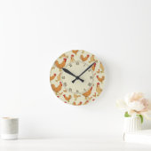 Brown Chicken and Roosters Round Clock (Home)