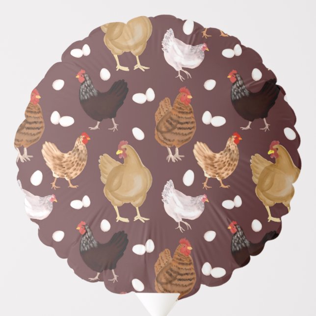 Brown Chicken and the Eggs Pattern Balloon (Front)