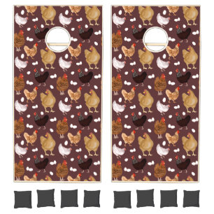 Brown Chicken and the Eggs Pattern Cornhole Set