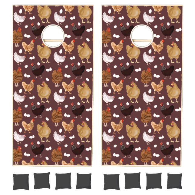 Brown Chicken and the Eggs Pattern Cornhole Set (Set)