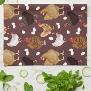 Brown Chicken and the Eggs Pattern Kitchen Towel