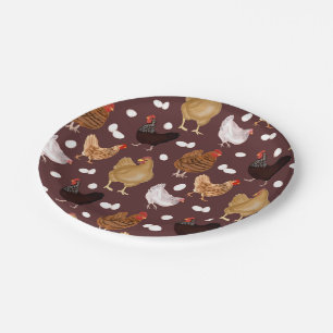 Brown Chicken and the Eggs Pattern Paper Plates