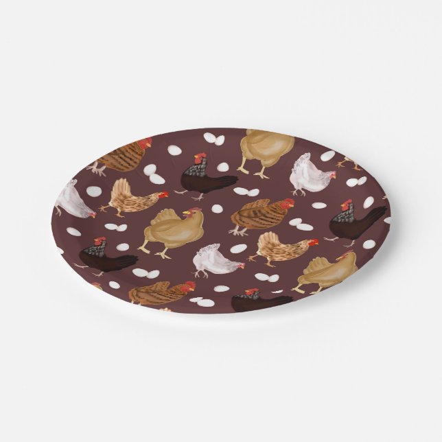 Brown Chicken and the Eggs Pattern Paper Plates (Angled)